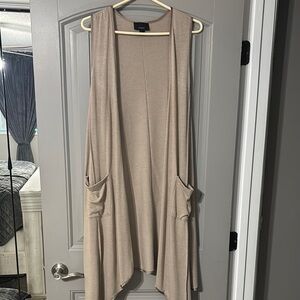 Beige Sleeveless Cardigan Vest